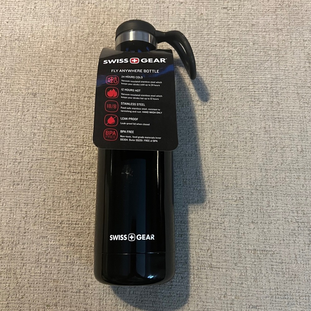 Swiss Gear Fly Anywhere Water Bottle Black Stainless Steel Vacuum Insulated